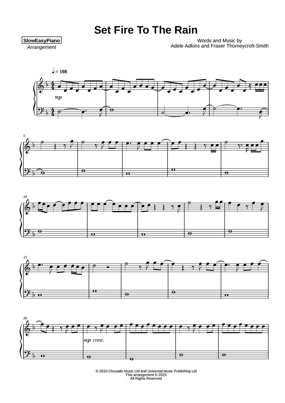 Adele Set Fire To The Rain (EASY) Claivert s Piano x SlowEasyPiano