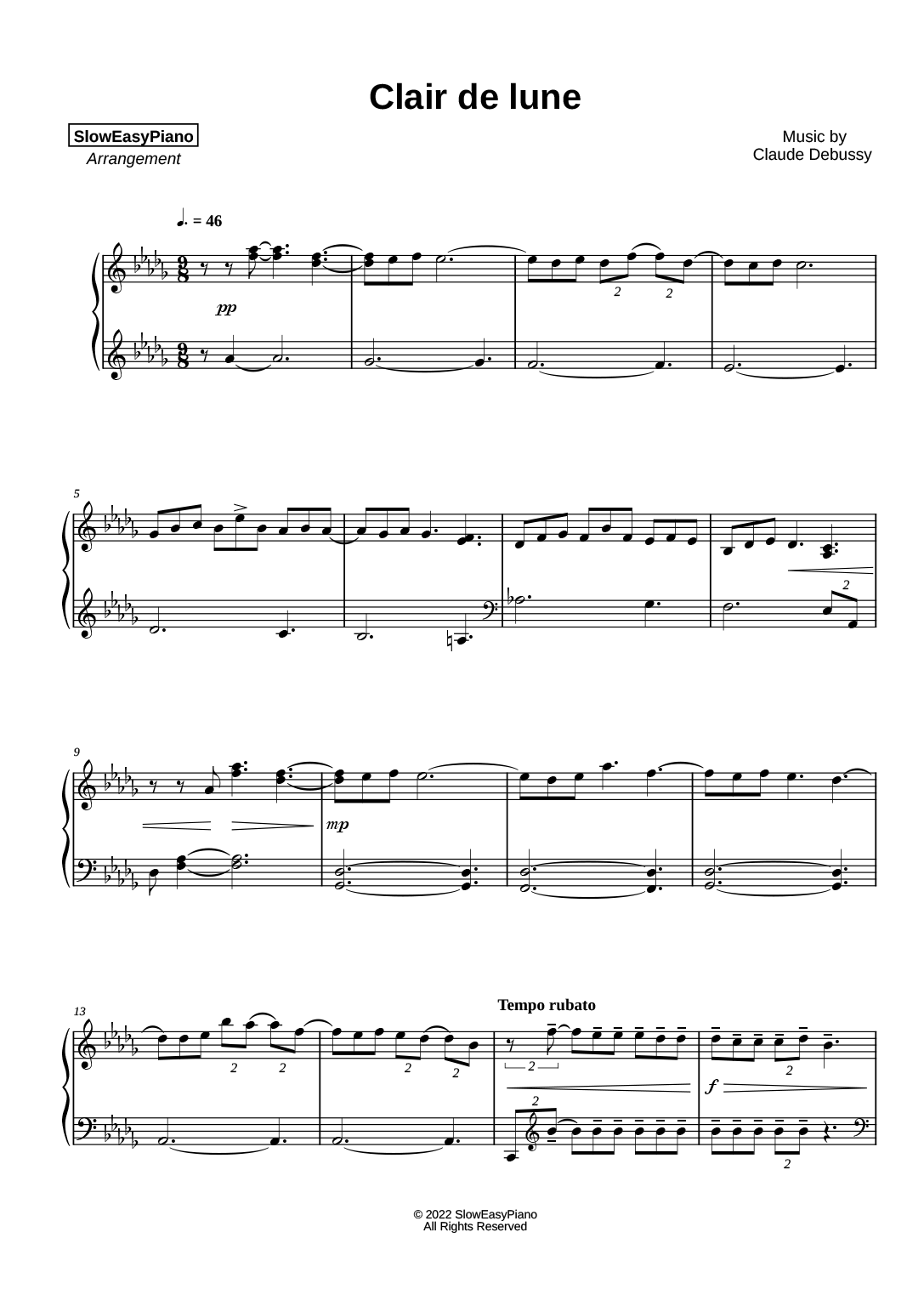 Claude Debussy Clair De Lune (EASY) Claivert