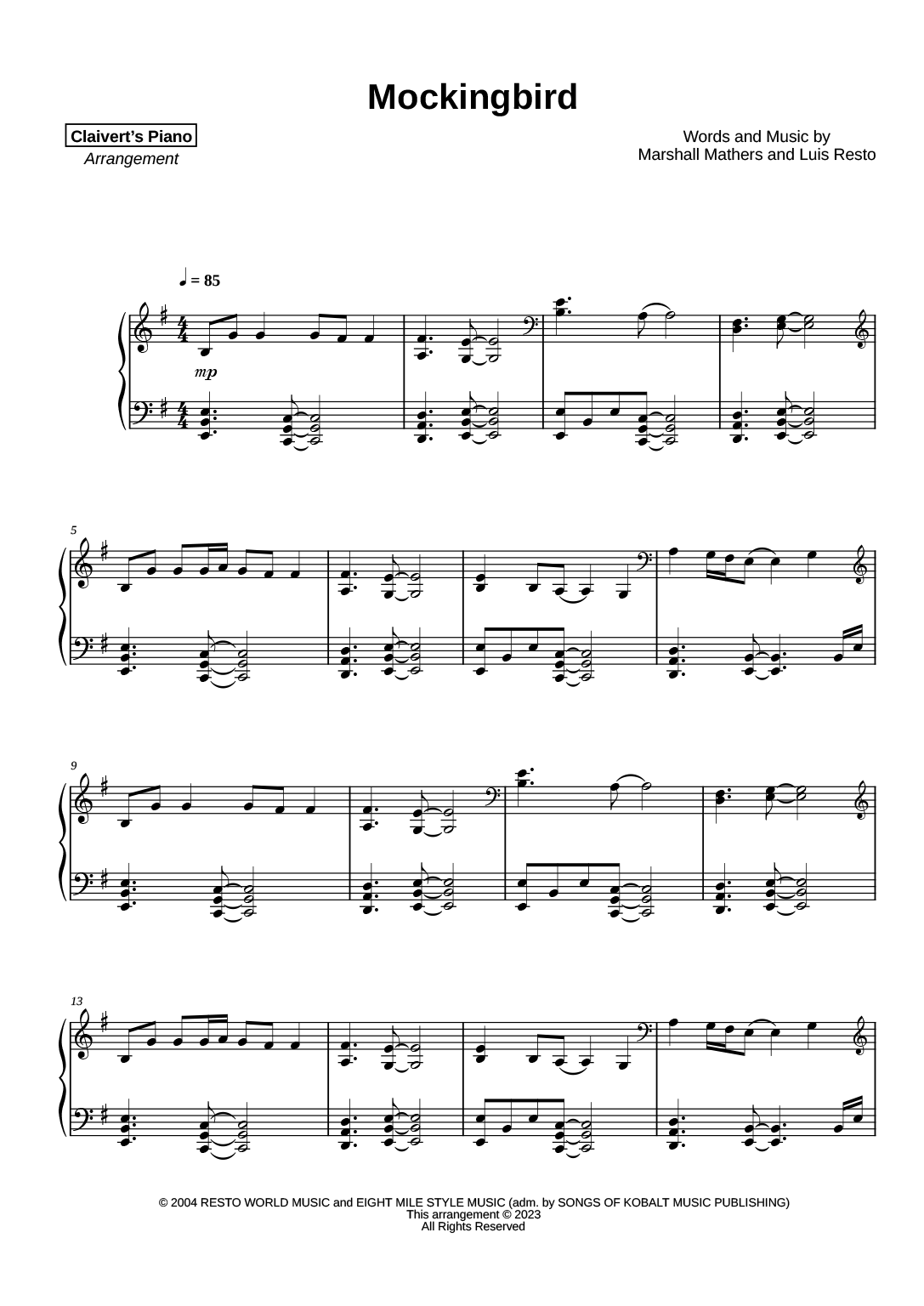 Mockingbird (Eminem) - piano solo [with lyrics] Sheet music for Piano  (Solo) Easy