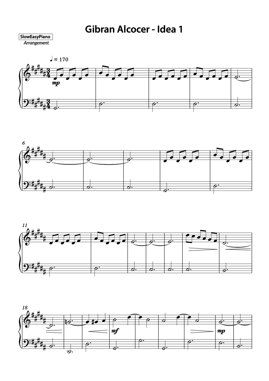 Gibran Alcocer - Idea 1 (EASY) - Claivert's Piano x SlowEasyPiano