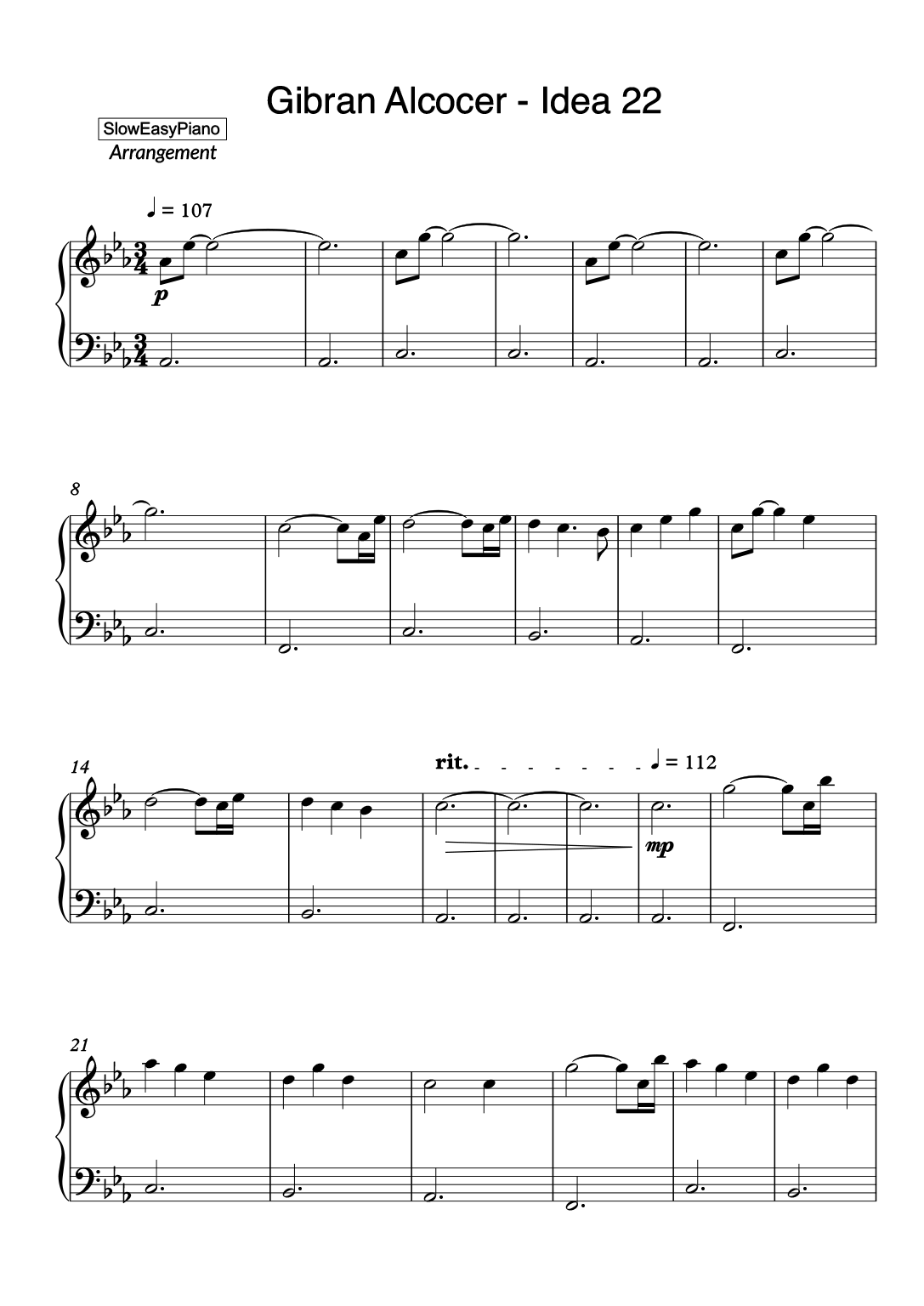 Gibran Alcocer - Idea 22 (EASY) - Claivert's Piano x SlowEasyPiano