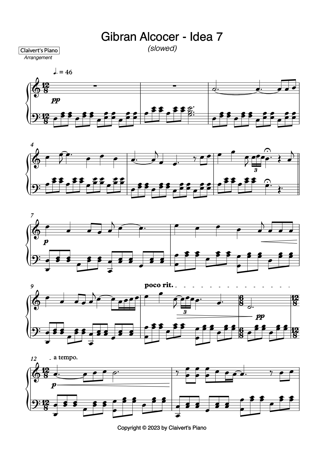 Gibran Alcocer - Idea 7 (slowed) - Claivert's Piano x SlowEasyPiano