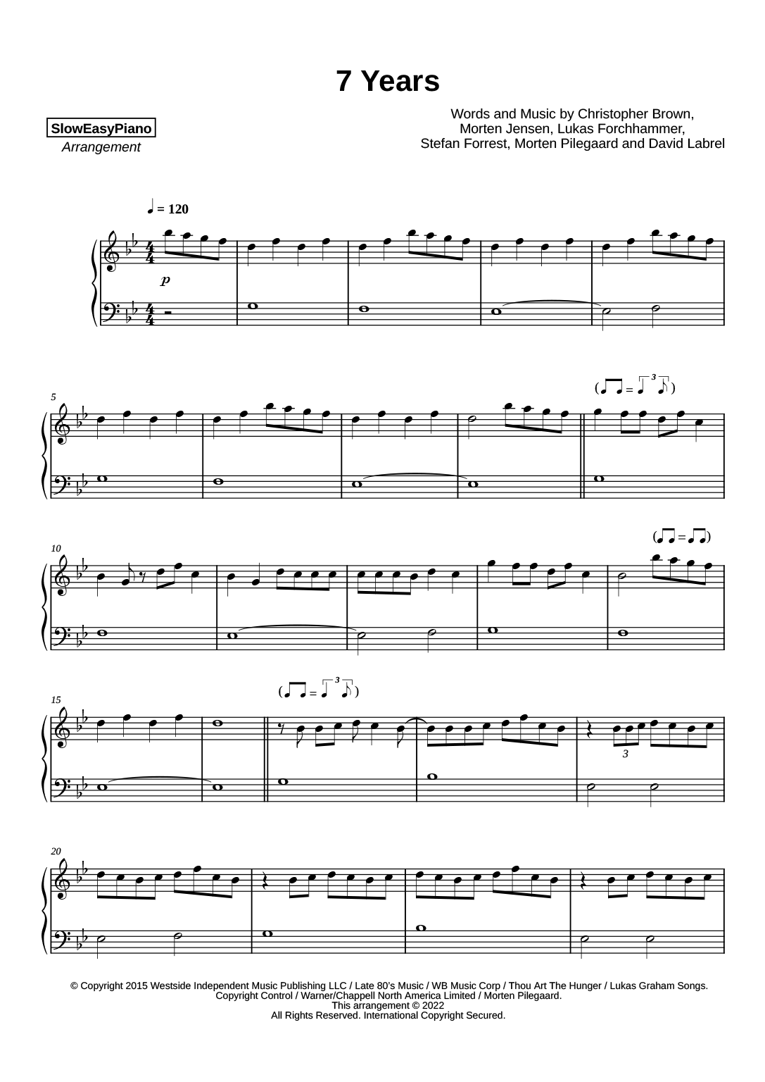 Lukas Graham 7 Years Sheet Music for Beginners in A Minor (transposable)  - Download & Print - SKU: MN0159735