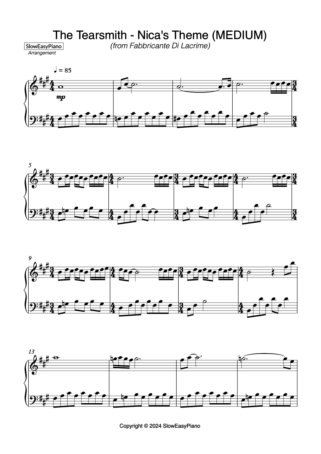 The Tearsmith - Nica's Theme (MEDIUM) - Claivert's Piano x SlowEasyPiano