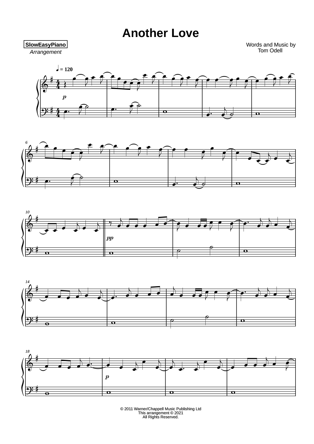 Another Love (Easy Level) (Tom Odell) - Violin Sheet Music